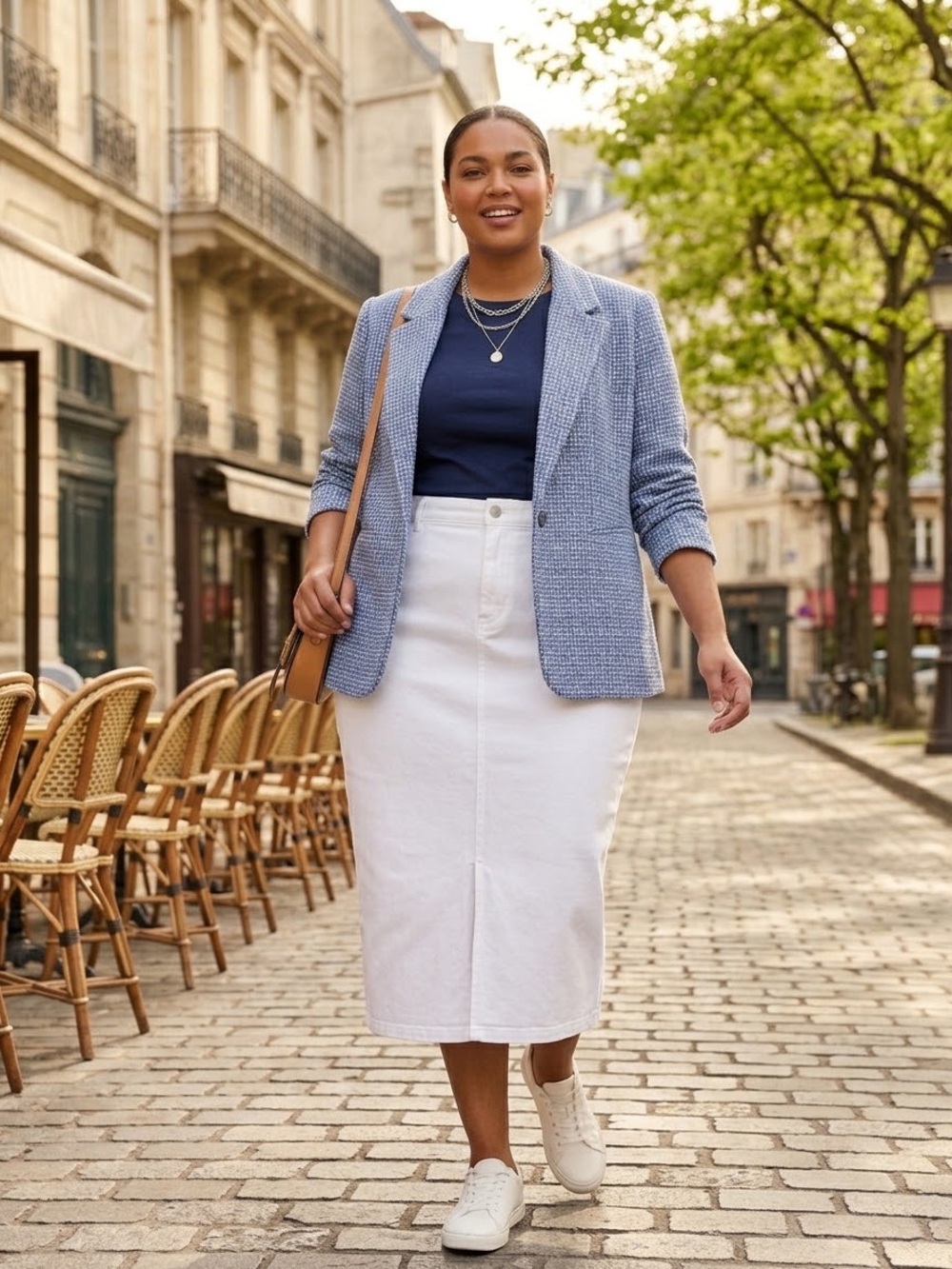 Free Assembly Women's Blue Textured Tweed Blazer - Classic Notch Lapel